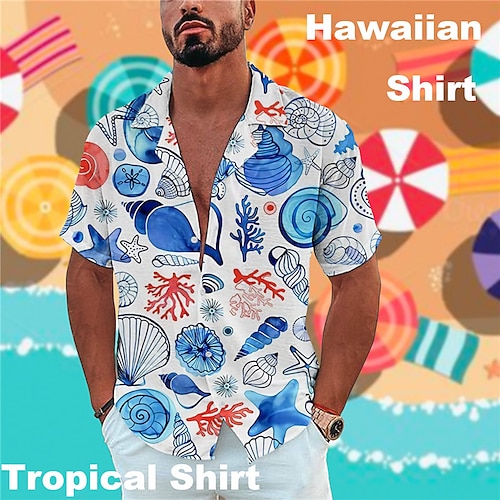 

Men's Shirt Summer Hawaiian Shirt Graphic Prints Dolphin Conch Turtles Turndown Royal Blue Blue Casual Holiday Short Sleeve Button-Down Print Clothing Apparel Tropical Fashion Hawaiian Soft