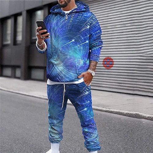 

Men's Tracksuit Hoodies Set Pink Blue Purple Light Blue Hooded Graphic Skull science and technology 2 Piece Print Sports Outdoor Casual Sports 3D Print Basic Streetwear Designer Fall Spring