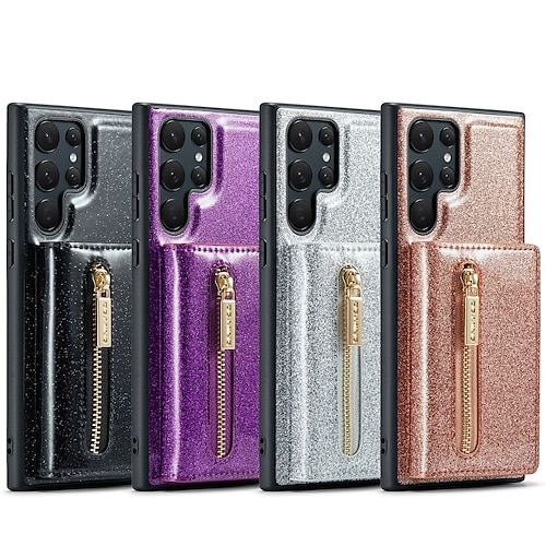 

telefon Etui Til Samsung Galaxy Tegnebogskortetui S23 S22 S21 Plus Ultra Støddæmperramme Magnetisk Helkropsbeskyttelse Glitterskin PU Læder