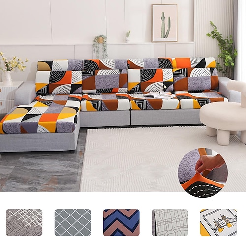 

Stretch Sofa Seat Cushion Cover Jacquard Slipcover Elastic Couch Armchair Loveseat 4 or 3 Seater Grey Plain Solid Soft Durable Washable
