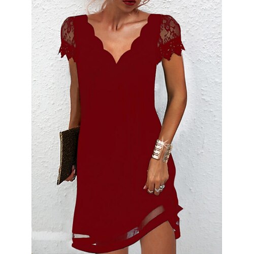 

Mini robe Femme Robe casual Manche Courte Printemps Eté - Classique Moderne Dentelle Patchwork Couleur monochrome Col V du quotidien Rendez-vous 2023 Blanche Rouge S M L XL 2XL 3XL