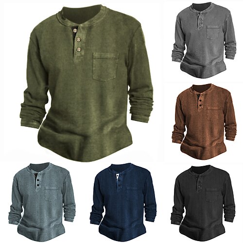 

Men's Henley Shirt T shirt Tee Plain Crew Neck Street Daily Long Sleeve Button-Down Clothing Apparel Fashion Designer Casual Comfortable