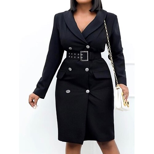 

Mujer vestido de trabajo Vestido blazer Corte Bodycon Mini vestido Granate Negro Azul Piscina Manga Larga Color puro Acordonado Invierno Otoño Primavera Cuello Camisero Moderno Oficina 2023 M L XL XXL