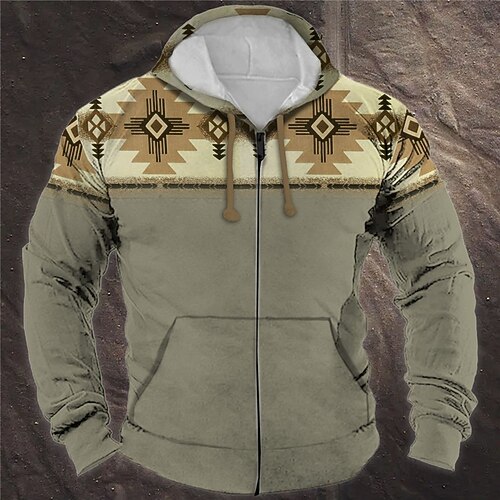 

Men's Full Zip Hoodie Jacket Yellow Blue Purple Brown Gray Hooded Bohemian Style Graphic Prints Zipper Print Sports Outdoor Daily Sports 3D Print Streetwear Designer Casual Spring Fall Clothing
