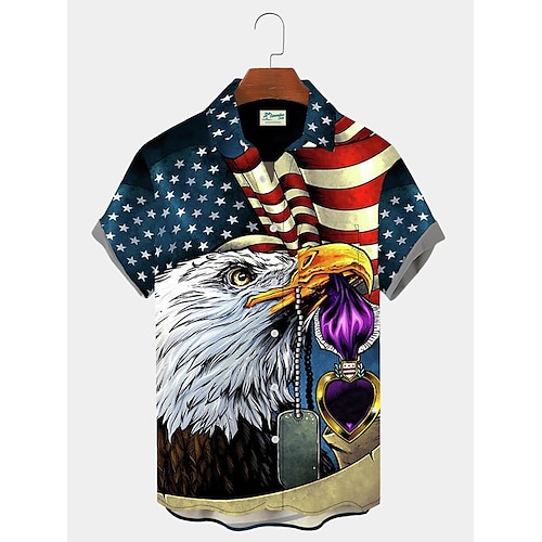 

American Flag Pattern Men's Hawaiian Vintage Short Sleeve Shirt