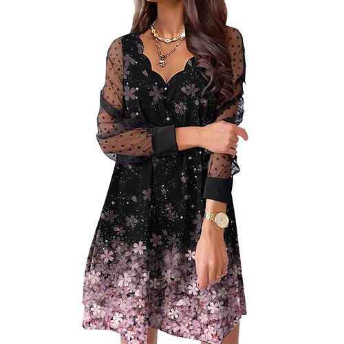 

Women's Casual Dress Mini Dress Blush Pink Black Purple Long Sleeve Floral Mesh Winter Fall Spring V Neck Fashion Daily Vacation Weekend 2023 S M L XL XXL