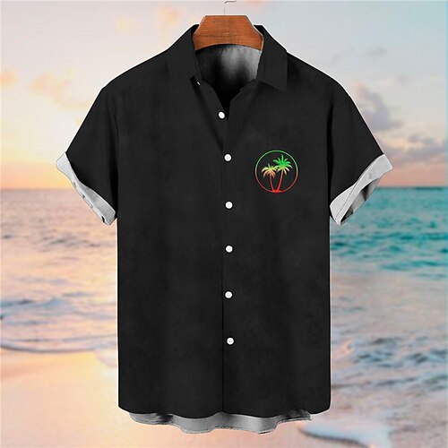 

Men's Shirt Coconut Tree Graphic Prints Turndown Black Navy Blue 3D Print Street Daily Short Sleeves Button-Down Print Clothing Apparel Tropical Fashion Designer Hawaiian