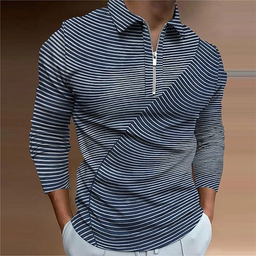 

Herre POLO T-skjorte Golf skjorte Stripet Grafiske trykk Aftæpning Svart Blå Hvit 3D-utskrift utendørs Gate Langermet Glidelås Trykt mønster Klær Sport Mote Gatemote Designer