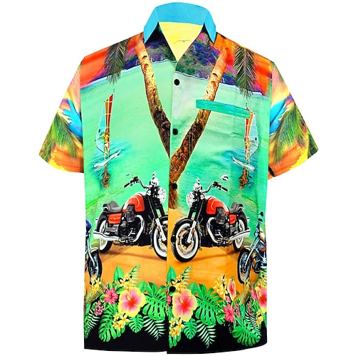 

Men's Shirt Summer Hawaiian Shirt Floral Graphic Prints Beach Motorcycle Turndown Green Outdoor Street Short Sleeves Button-Down Print Clothing Apparel Tropical Fashion Hawaiian Designer