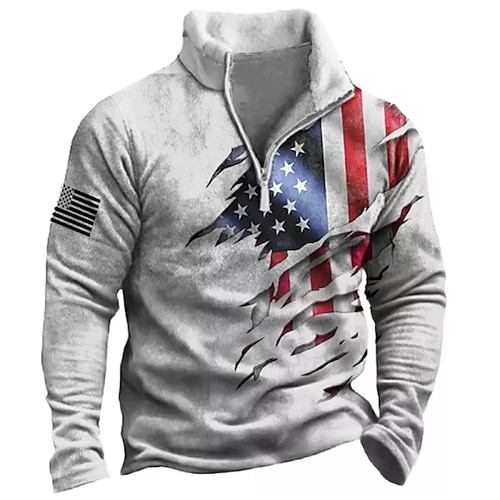 

Men's Zip Up Sweatshirt Pullover Blue Purple Green Gray Half Zip Graphic Prints National Flag Zipper Print Daily Sports Going out 3D Print Basic Casual Thin fleece Winter Clothing Apparel Hoodies