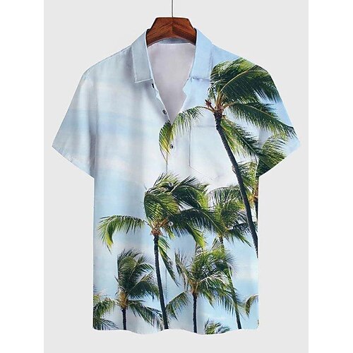

Men's Shirt Coconut Tree Graphic Prints Turndown Blue 3D Print Outdoor Street Short Sleeves Button-Down Print Clothing Apparel Tropical Fashion Designer Hawaiian