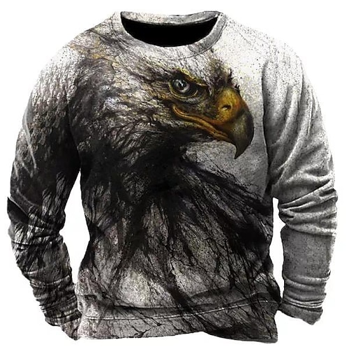 

Men's Sweatshirt Pullover Gray Crew Neck Animal Graphic Prints Eagle Print Daily Sports Holiday 3D Print Basic Streetwear Designer Spring Fall Clothing Apparel Hoodies Sweatshirts