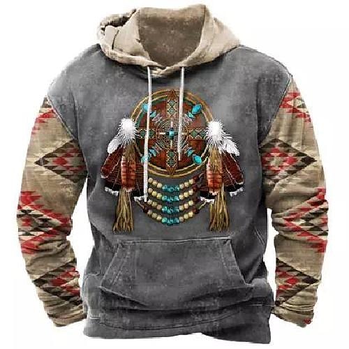 

Men's Pullover Hoodie Sweatshirt Gray Hooded Color Block Bohemian Style Graphic Prints Print Daily Sports 3D Print Basic Streetwear Designer Spring Fall Clothing Apparel Hoodies Sweatshirts