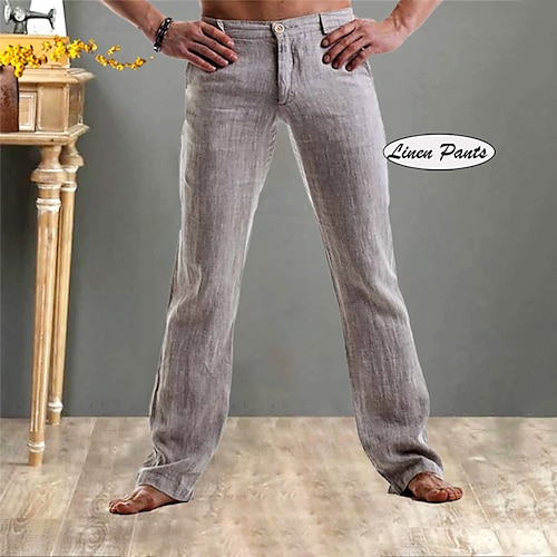 

Men's Linen Pants Trousers Summer Pants Pocket Straight Leg Plain Comfort Casual Daily Holiday Linen / Cotton Blend Streetwear Stylish Black White