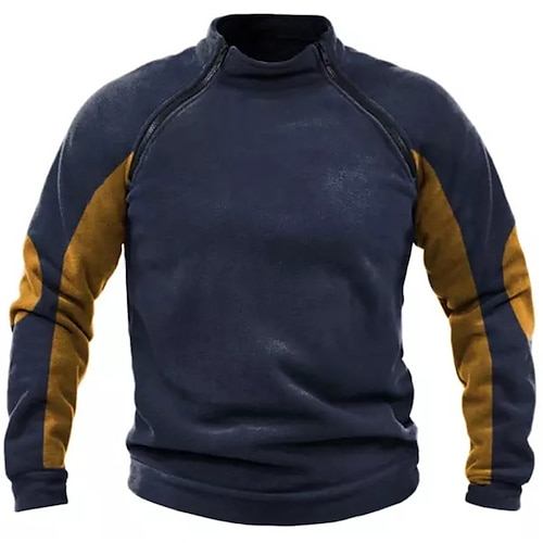 

Men's Pullover Quarter Zipper Sweatshirt Navy Blue Royal Blue High Neck Color Block Graphic Prints Zipper Print Casual Daily Sports 3D Print Basic Casual Big and Tall Spring Fall Clothing Apparel