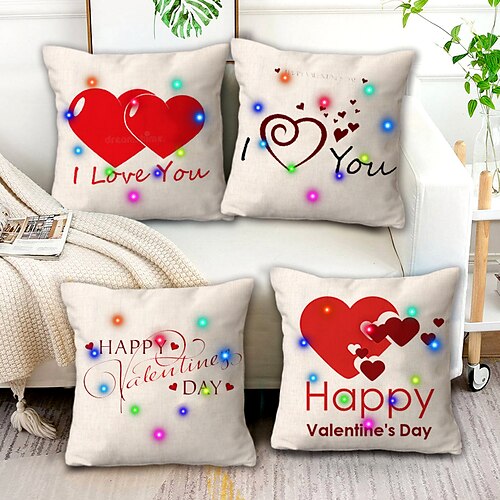 

Valentine's Day LED Lights Pillow Cover 4PC Soft Decorative Square Throw Pillow Cover Cushion Case Pillowcase for Bedroom Livingroom Superior Quality Machine Washable Outdoor Cushion for Sofa Couch Bed Chair