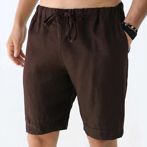 

Men's Shorts Linen Shorts Summer Shorts Pocket Drawstring Elastic Waist Plain Comfort Breathable Short Casual Holiday Going out Linen / Cotton Blend Fashion Streetwear Coffee