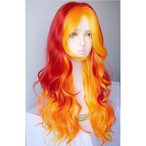 Orange Yellow Wigs for Women Costume Wig and Flow Curl Orange