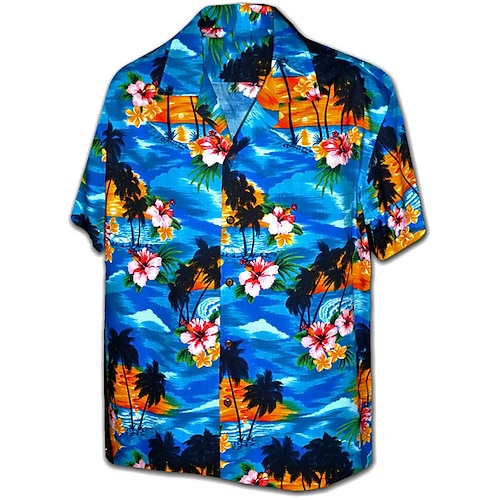 

Hombre Camisa Floral Estampados Playa Cuello Vuelto Azul Piscina Impresión 3D Casual Festivos Manga Corta Abotonar Estampado Ropa Tropical Moda Hawaiano Suave