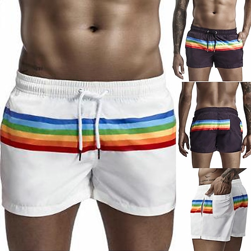 

Herre Surf shorts Badeshorts Sommer shorts Lomme Snørelukning Elastisk Talje Farveblok Regnbue Komfort Åndbart Korte Afslappet Ferie Strand Gade Stilfuld Sort Hvid