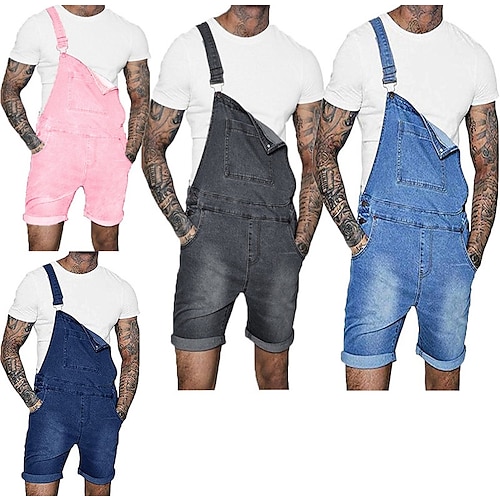 

Men's Jeans Denim Shorts Overall Shorts Jean Shorts Denim Jumpsuit Pocket Plain Comfort Wearable Short Casual Daily Holiday Denim Streetwear Stylish Pink Deep Blue