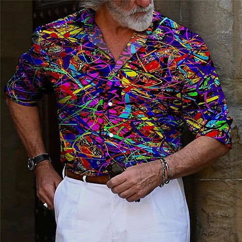 

Homme Chemise Abstrait Imprimés Photos Col rabattu Bleu Gris Extérieur Plein Air manche longue Bouton bas Imprimer Vêtement Tenue Mode Design Casual Flexible