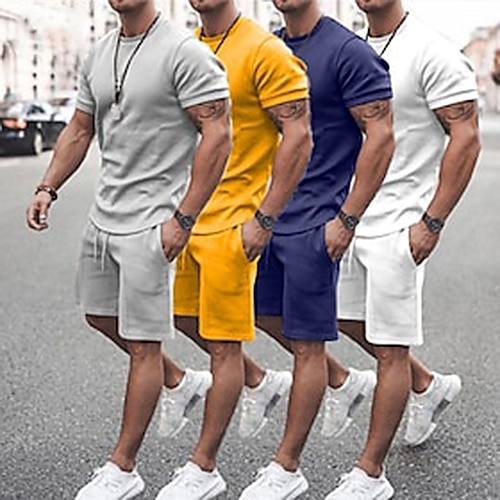 

Men's T-shirt Suits Tracksuit Tennis Shirt Shorts and T Shirt Set Set Solid Color Plain Round Neck Outdoor Beach Short Sleeve 2 Piece Clothing Apparel Sports Designer Business Basic