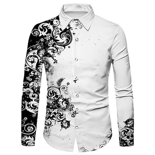 

Homens Camisa Social Floral Estampas Abstratas Aberto para a Lateral Branco Amarelo Azul Verde Ao ar livre Rua Manga Longa Botão para baixo Imprimir Roupa Esportes Moda Roupa de rua Designer