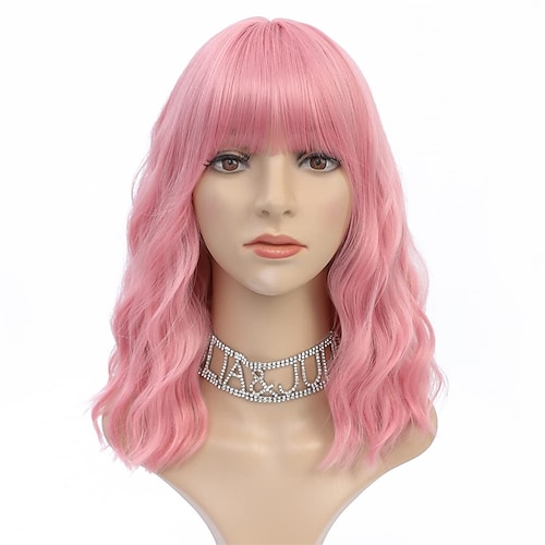 

parrucche rosa per donna parrucca bob con frangia parrucca cosplay sintetica dall'aspetto naturale per ragazze che usano quotidianamente parrucche colorate