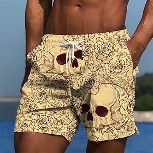 

Homens Bermuda de Surf Shorts de Natação Calção Justo de Natação Shorts de verão Shorts de praia Com Cordão Cintura elástica Design de cordão elástico Gráfico Caveiras Imprimir Respirável Macio Curto