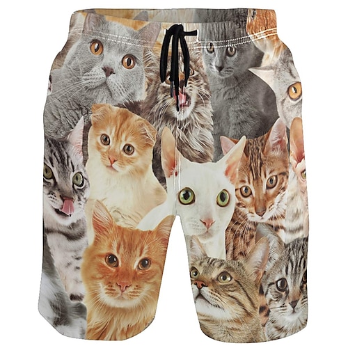 

Herre Surfeshorts Badeshorts Sommershorts Strandshorts Snorer Elastisk midje 3D-utskrift Grafisk Dyr Katt Pustende Myk Kort Avslappet Daglig Ferie Bohem Gatemote Brun Mikroelastisk