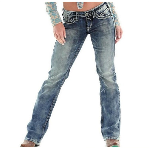 

Women's Distressed Jeans Straight Denim Light Blue High Waist Streetwear Athletic Going out Casual Daily Pocket Ripped Stretchy Full Length Outdoor Solid Colored S M L XL 2XL