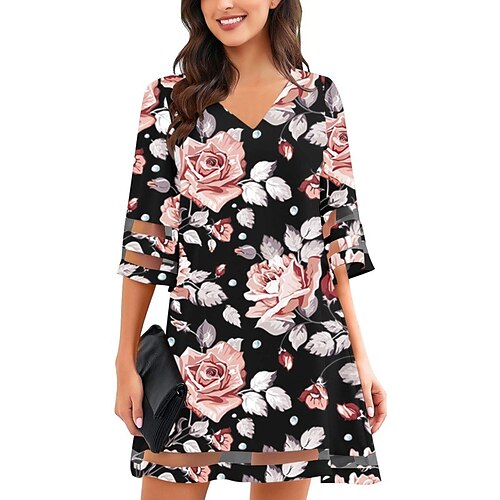 

Women's Casual Dress T Shirt Dress Tee Dress Shift Dress Mini Dress Leopard Black White Half Sleeve Graphic Print Summer Spring V Neck Fashion Vacation Fall Dress Spring Dress 2023 S M L XL 2XL