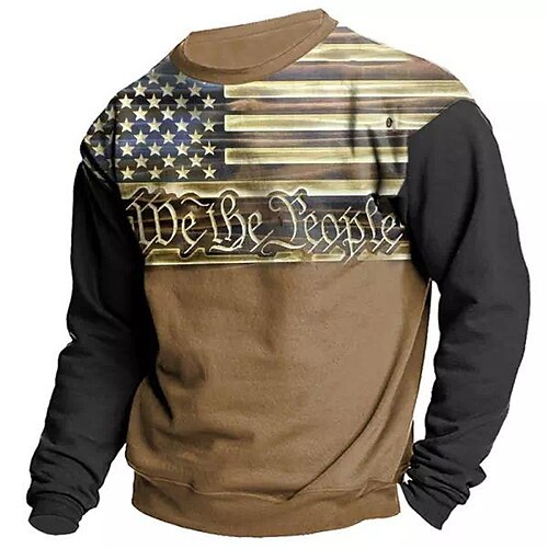 

Men's Sweatshirt Pullover Brown Crew Neck Graphic Prints National Flag Print Daily Sports Holiday 3D Print Basic Streetwear Designer Spring Fall Clothing Apparel Hoodies Sweatshirts