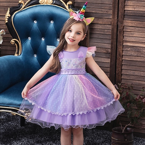 

Fairytale Princess Unicorn Flower Girl Dress Tulle Dresses Tutus Girls' Movie Cosplay Cosplay Halloween White Yellow Rosy Pink Dress Halloween Carnival Masquerade Polyester