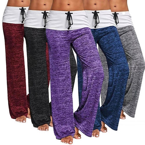 

Calças femininas yoga flares de secagem rápida calças esportivas com cordão ao ar livre calças de perna larga lazer fitness roupas esportivas