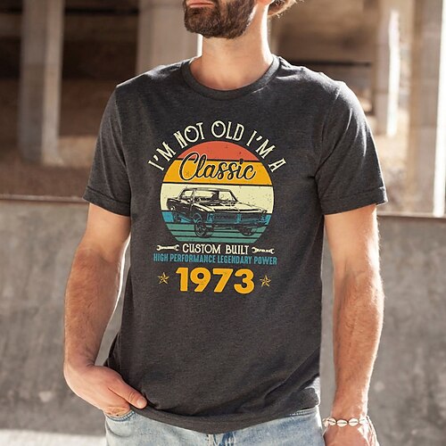 

Herre T-shirt Cool skjorte Bogstaver Bil Rund Hals udendørs Sport Kort Ærme Trykt mønster Tøj Mode Gade Afslappet Hverdag 1973