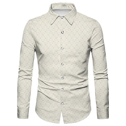 

Men's Shirt Graphic Prints Geometry Turndown Beige Gray 3D Print Outdoor Street Long Sleeve Button-Down Print Clothing Apparel Fashion Designer Casual Soft