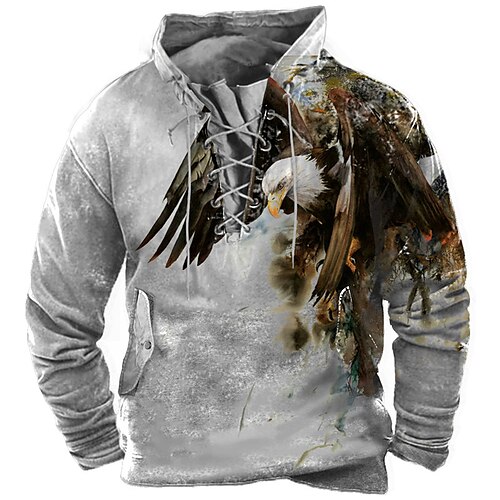 

Men's Pullover Hoodie Sweatshirt Pullover Gray Hooded Animal Graphic Prints Eagle Lace up Print Casual Daily Sports 3D Print Basic Streetwear Designer Spring Fall Clothing Apparel Hoodies