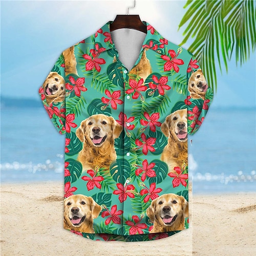 

Herren Hemd Hawaii Shirt Blumen Hund Grafik-Drucke Umlegekragen Grün Strasse Casual Kurze Ärmel Button-Down Bedruckt Bekleidung Tropisch Modisch Hawaiianisch Designer