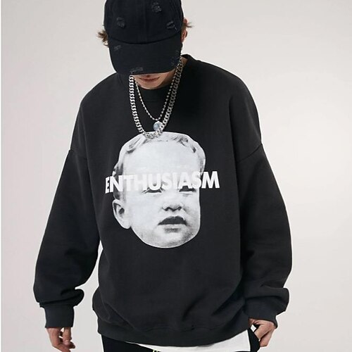 

Men's Sweatshirt Black Dark Gray Crew Neck Portrait Holiday Going out Streetwear Cool Casual Winter Spring Fall Clothing Apparel Hoodies Sweatshirts