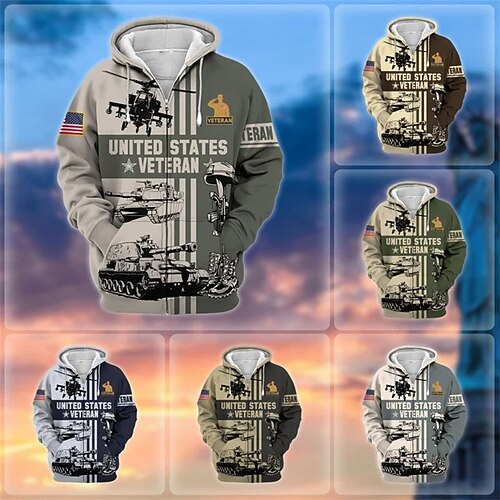 

Men's Full Zip Hoodie Jacket Army Green Blue Brown Green Light Grey Hooded Letter Graphic Prints Zipper Print Sports Outdoor Daily Sports 3D Print Streetwear Designer Casual Spring Fall Clothing