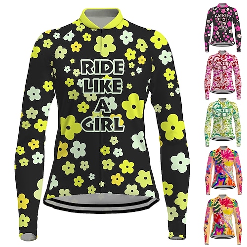 

21Grams Women's Cycling Jersey Long Sleeve Bike Jersey Top with 3 Rear Pockets Mountain Bike MTB Road Bike Cycling Breathable Quick Dry Moisture Wicking Reflective Strips Rose Red Black Black Yellow