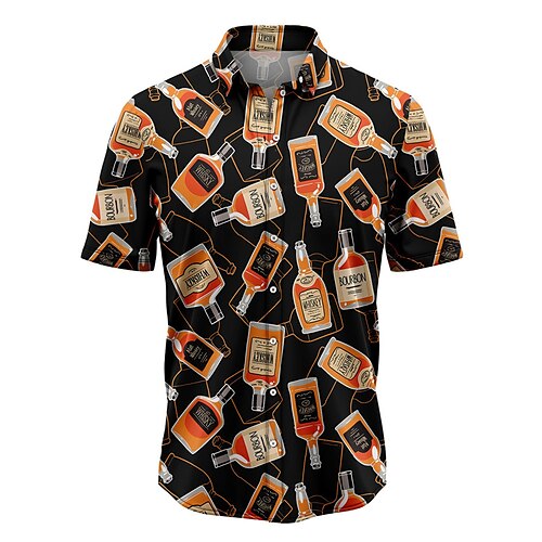 

Men's Shirt Summer Hawaiian Shirt Letter Graphic Prints Whisky Turndown Black Street Casual Short Sleeves Button-Down Print Clothing Apparel Tropical Fashion Hawaiian Designer