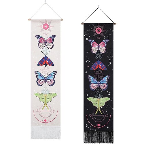 

2 Pack 33x130cm Mandala Wall Tapestry Vertical Tapestry Wall Hanging Retro Butterfly Wall Hanging with Tassel Striped for Room