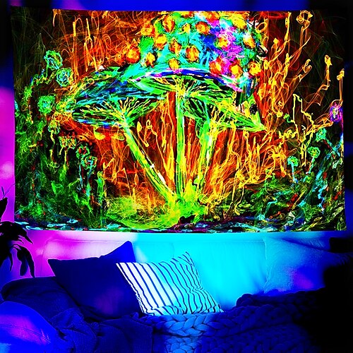 

Blacklight UV Reactive Wall Tapestry Art Decor Blanket Curtain Picnic Tablecloth Hanging Home Bedroom Living Room Dorm Decoration Polyester
