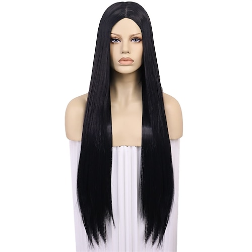 

32/80 cm lunga parrucca nera protezione della parrucca staight parrucca cosplay sintetica per le ragazze parrucca del costume del partito per le donne halloween chrismas party