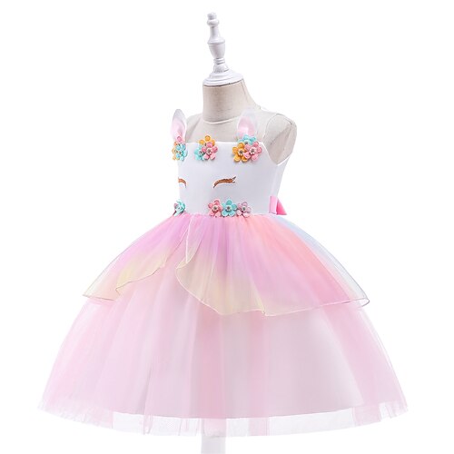 

Fairytale Princess Unicorn Flower Girl Dress Tulle Dresses Tutus Girls' Movie Cosplay Cosplay Halloween Rosy Pink Dress Halloween Carnival Masquerade Polyester