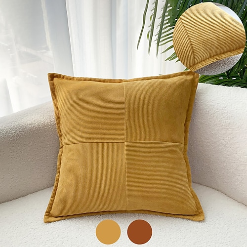 

Funda de almohada con costuras de pana, funda de cojín de color mostaza naranja quemada para casa de campo, sofá, dormitorio, sala de estar, decoración del hogar