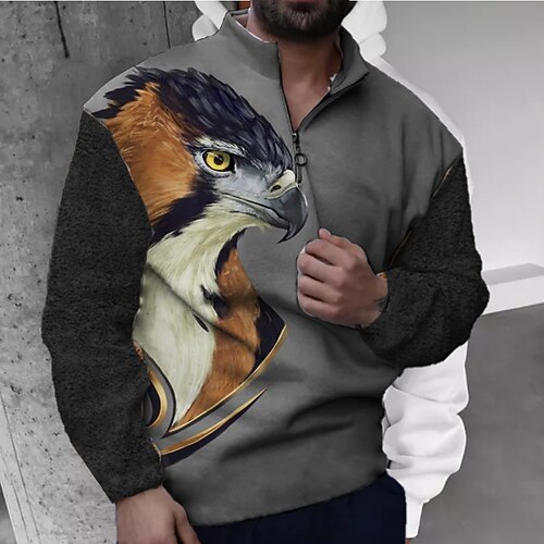 

Men's Zip Up Sweatshirt Pullover Gray Half Zip Animal Bird Graphic Prints Zipper Print Daily Sports 3D Print Basic Designer Casual Spring Fall Clothing Apparel Hoodies Sweatshirts